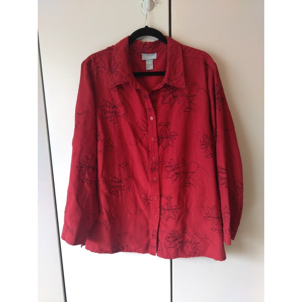 Catherines Liz and Me Floral Faux Suede Button Up Shirt Women Plus Size 1x 18/20